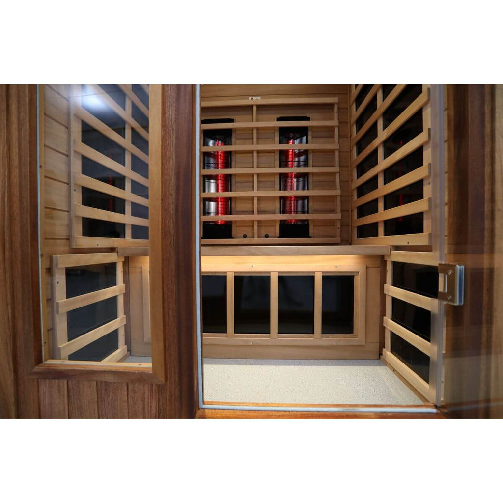 Mix-902VTD 2 Person Outdoor Far & Near Infrared Sauna in Mahogany | Limited Stock Remaining