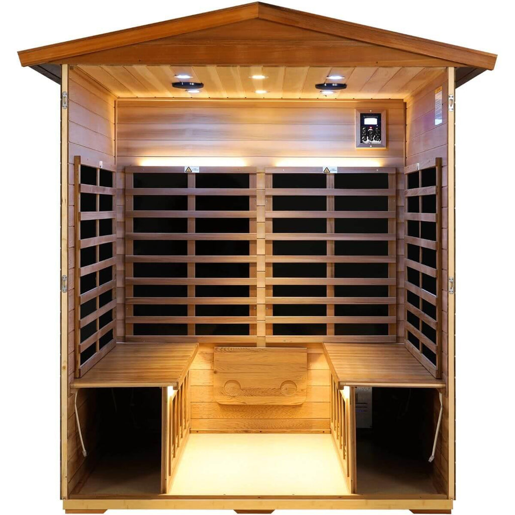 Wearwell-904VR 4 Person Outdoor Ultra-Low EMF Far Infrared Sauna in Red Cedar | Nature's Art, Noble Enjoyment